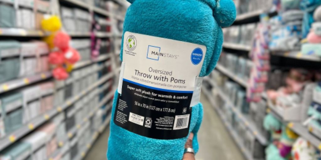 Mainstays Fleece Throw Blanket w/ Poms Just $9.98 at Walmart