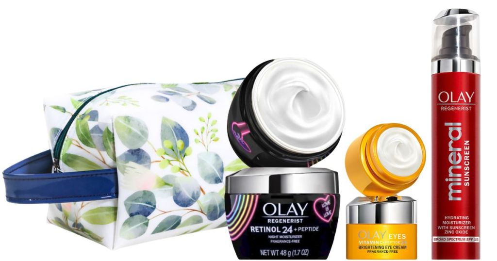 olay leaf bag and olay products