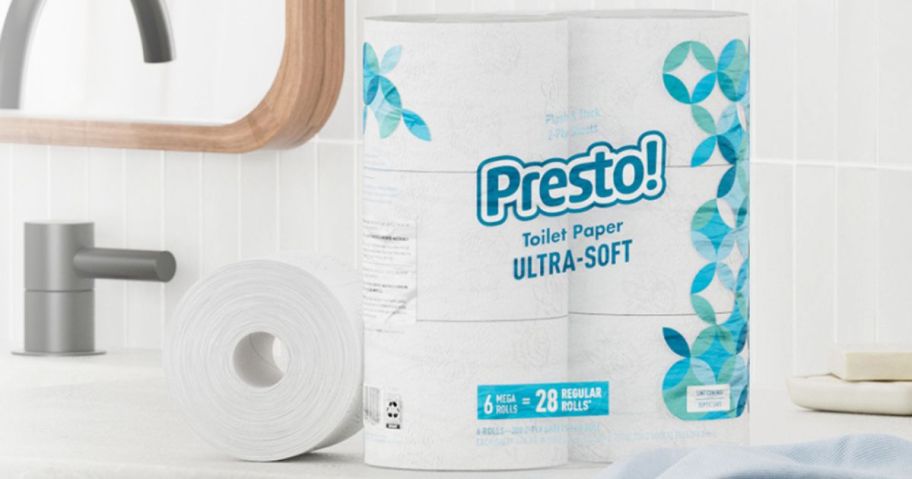 Presto Toilet Paper 6 Rolls on a bathroom counter