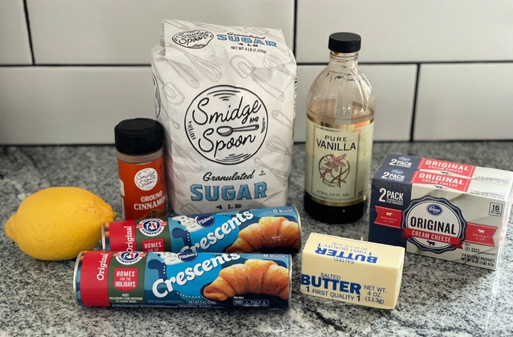 Sopapilla Cheesecake Bar Ingredients on a counter