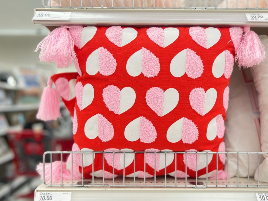 Spitz Embroidered Hearts Square Throw Pillow Red