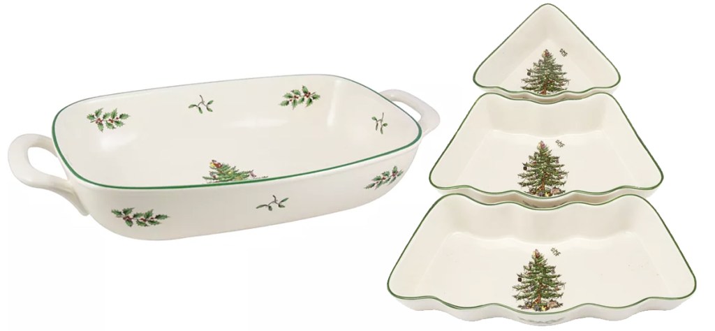 Spode Christmas Tree Serveware basket and tree dip set