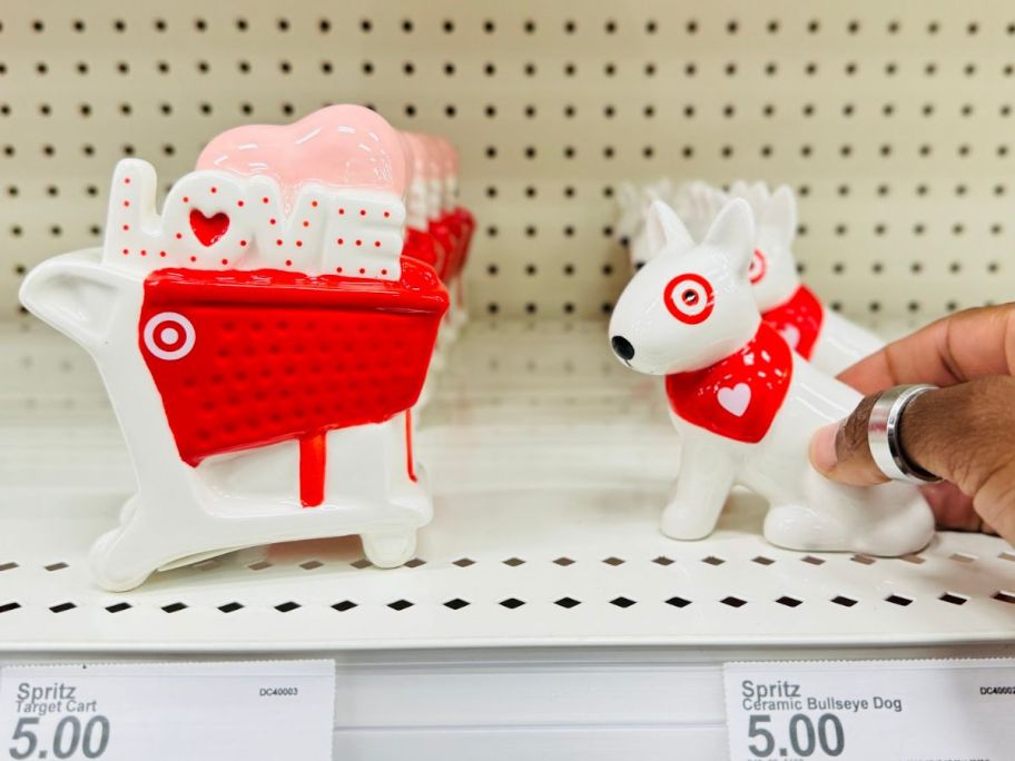 Spritz Valentine's Day Target Cart and Bullseye Dog Ceramic Figures