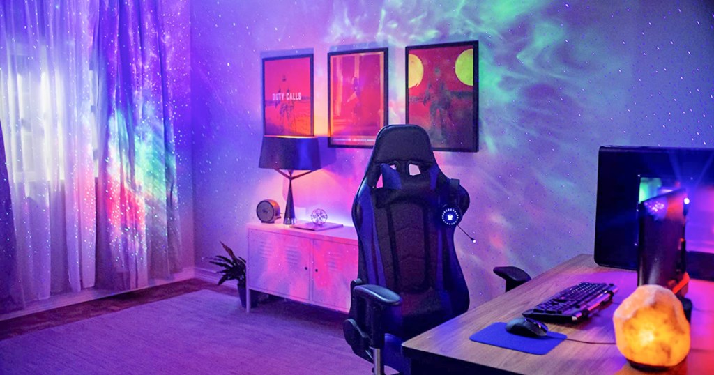 blisslights projected in a room