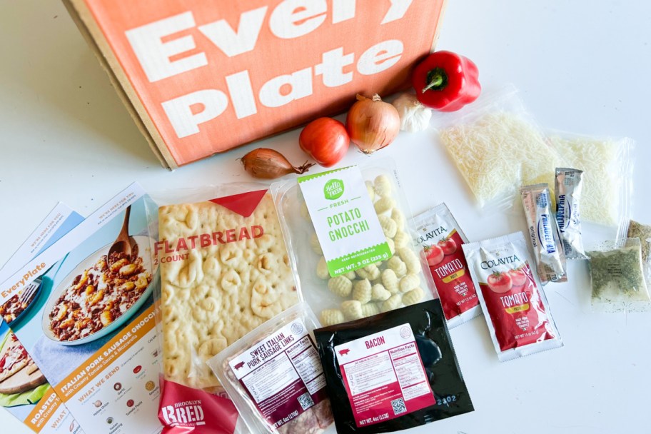 pre measured foods next to EveryPlate box
