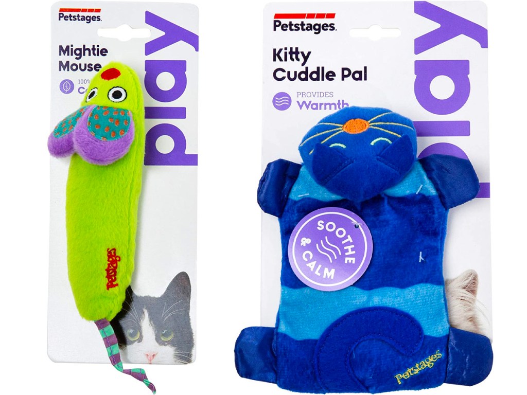 petstages green mouse and blue cat toy