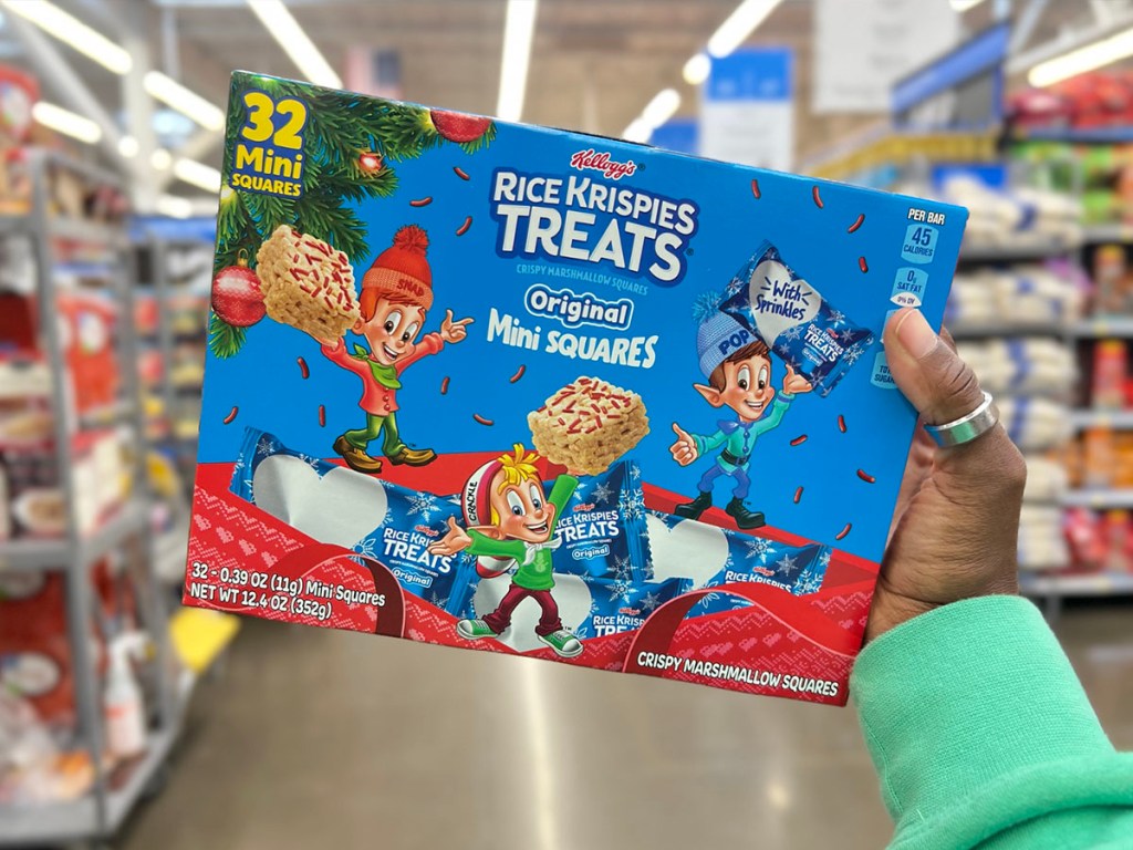 hand holding rice krispy treat box