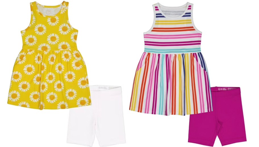 yellow and rainbow girls dresses with shorts