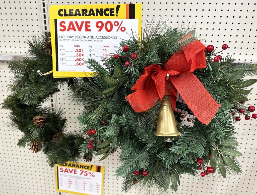 christmas wreaths on clearance display