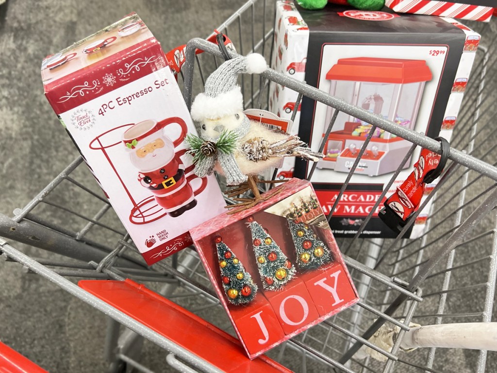 christmas decor in shopping cart