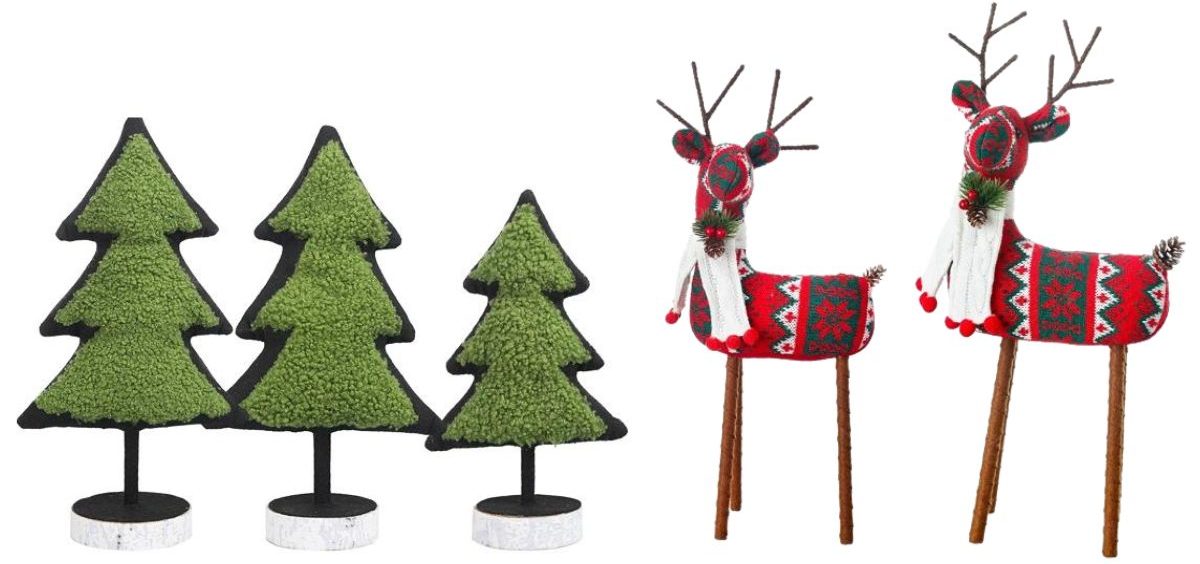 Green Fabric Christmas trees and sweater reindeer table top decor