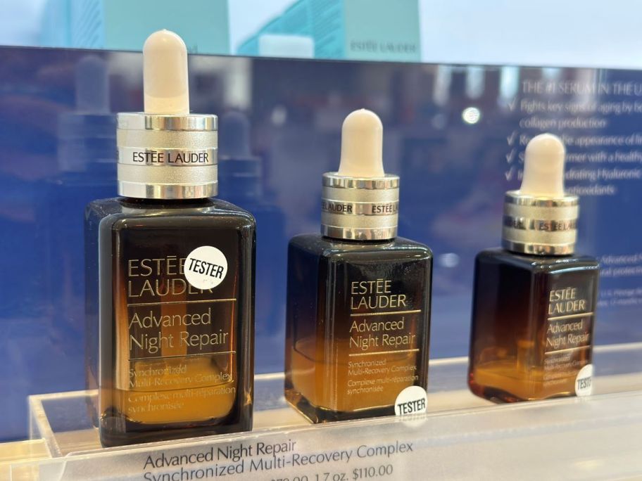 Estee Lauder Advanced Night Repair serums on display in store
