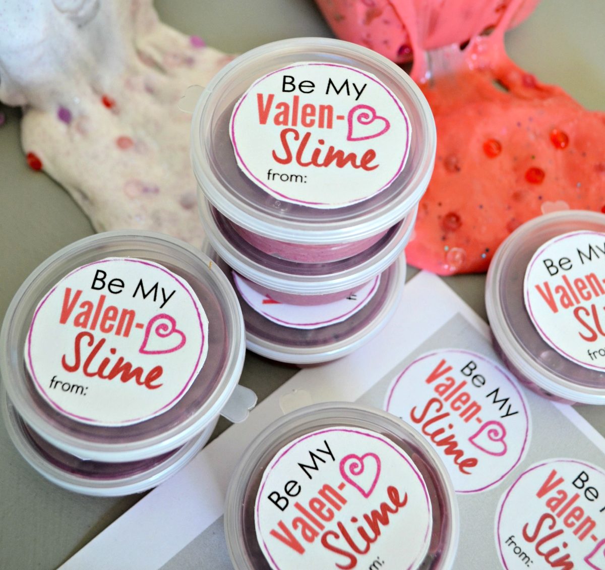 Free printable valentines card for kids with DIY slime gift 