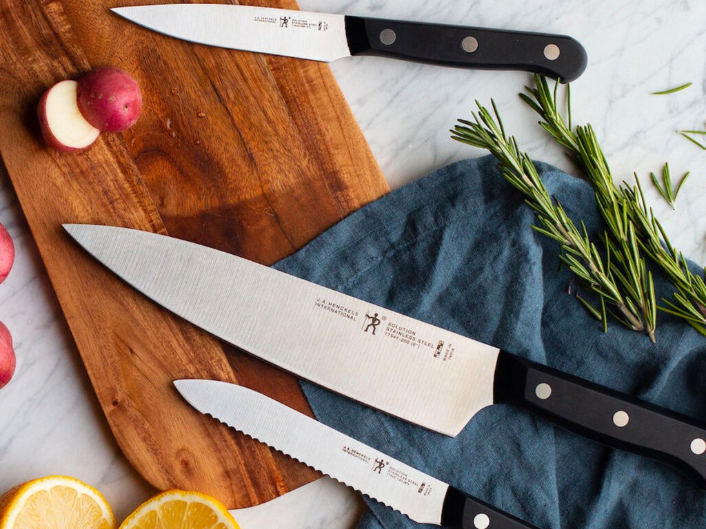 Henckel's Solution 3-Piece Starter Set on a cutting board
