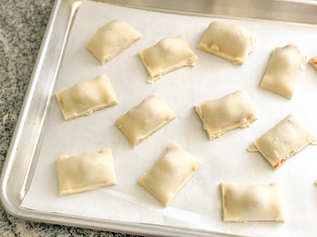 homemade pizza bites on baking sheet