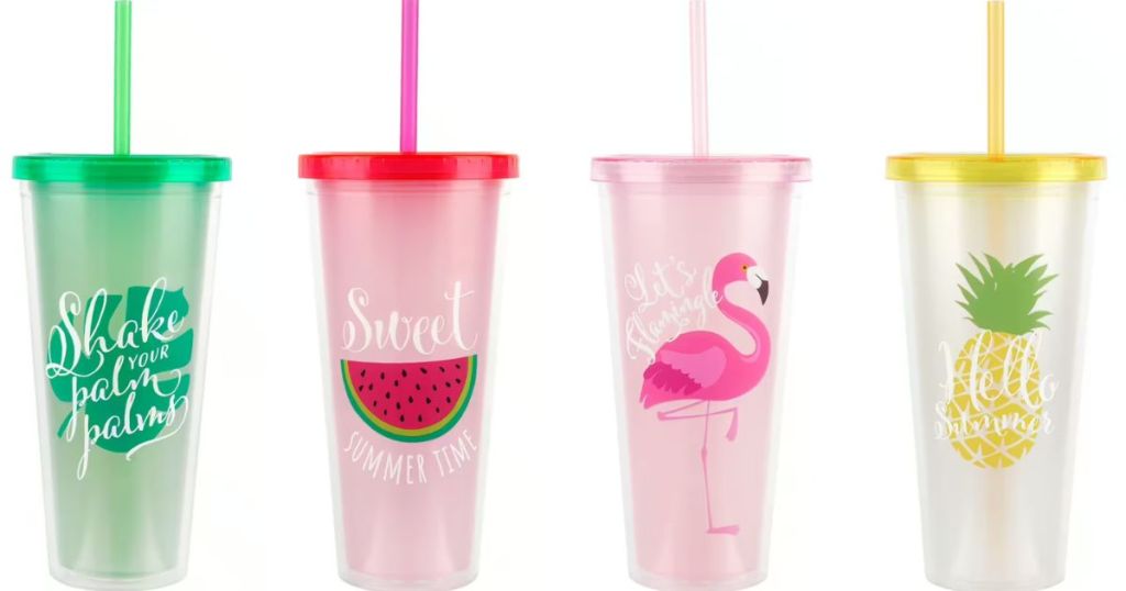 Four tumblers with summer designs on them