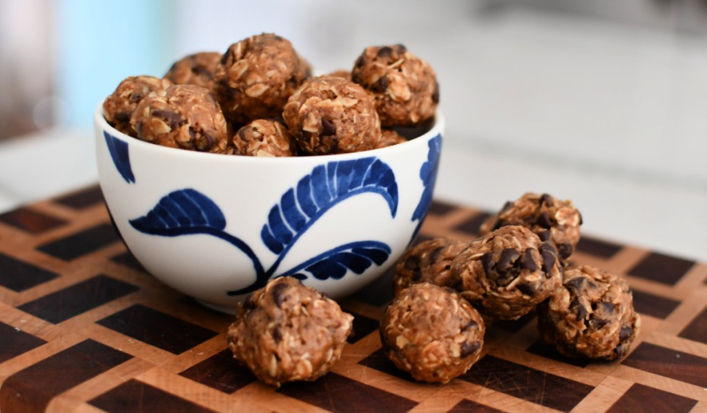 A bowl of no bake oatmeal energy bites