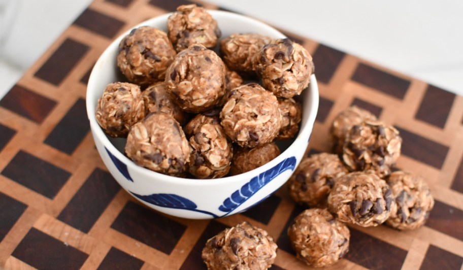 a bowl full of no bake oatmeal energy bites