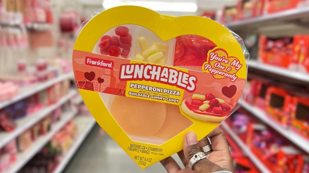 Hand holding up a Oscar Mayer Gummy Lunchables