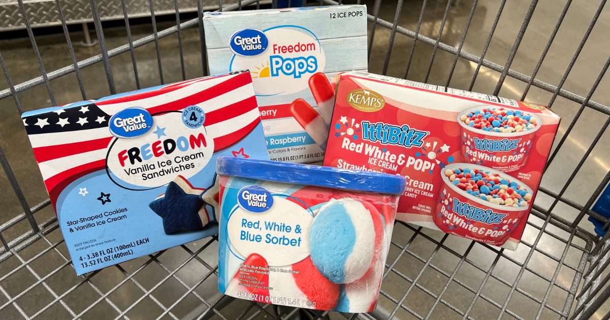 Patriotic frozen treats in a cart at walmart 