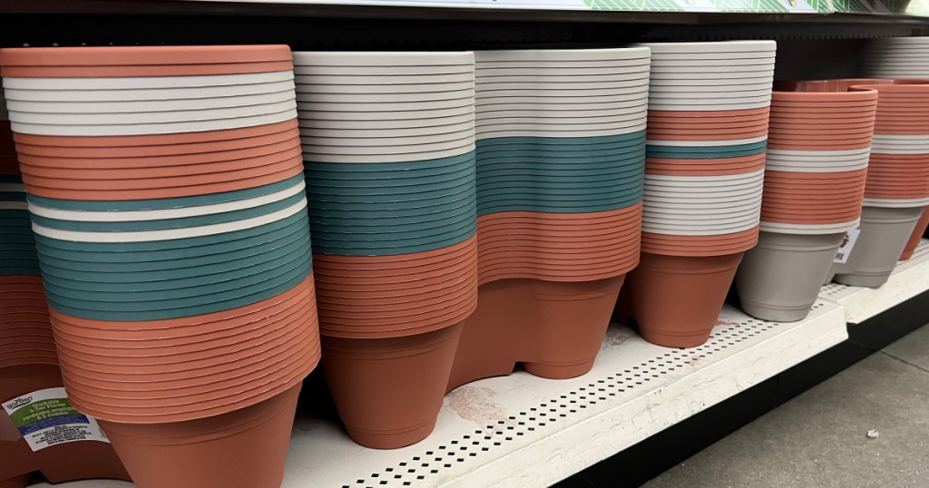 dollar tree planters displayed on shelf