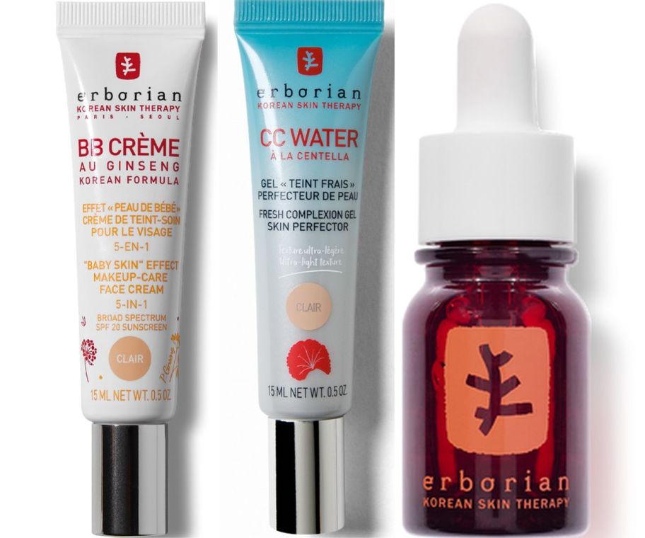 erborian bb and cc cream shown with face oil