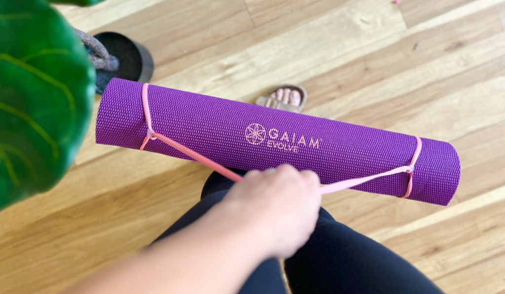 rolled up yoga mat