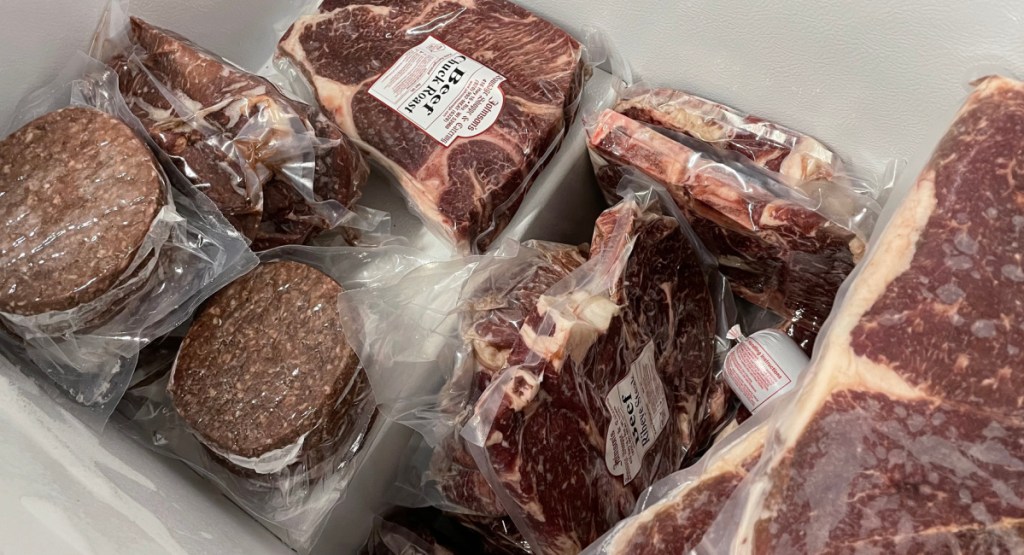 bulk meat in freezer 