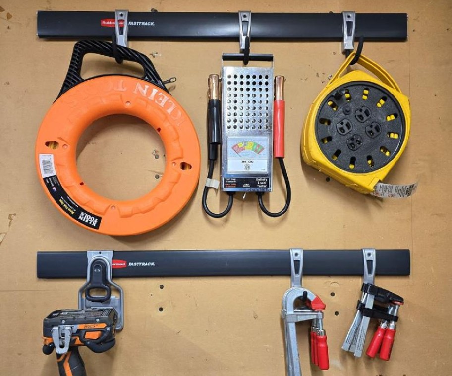 tools hung on rubbermaid fasttrack rails