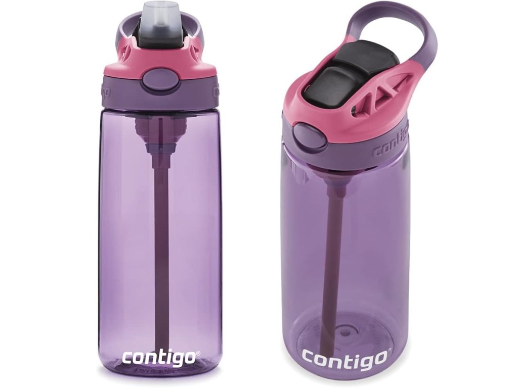 two stock images of Contigo Aubrey Kids Cleanable Water Bottle in Eggplant