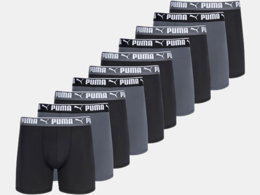 10 pairs of black and grey men's PUMA boxer briefs