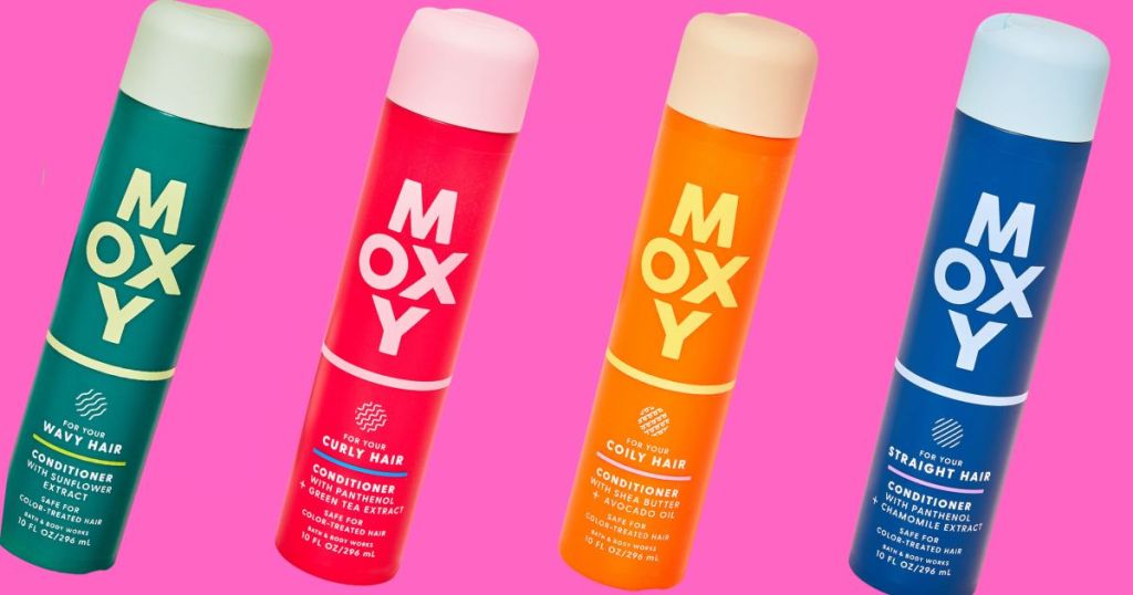 MOXY Wavy, Curly, Coily or Straight Conditioners with hot pink background