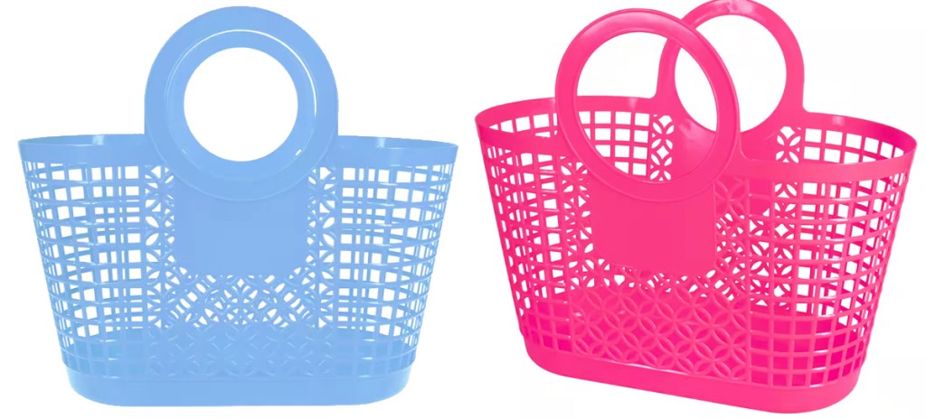 blue and pink jelly beach totes
