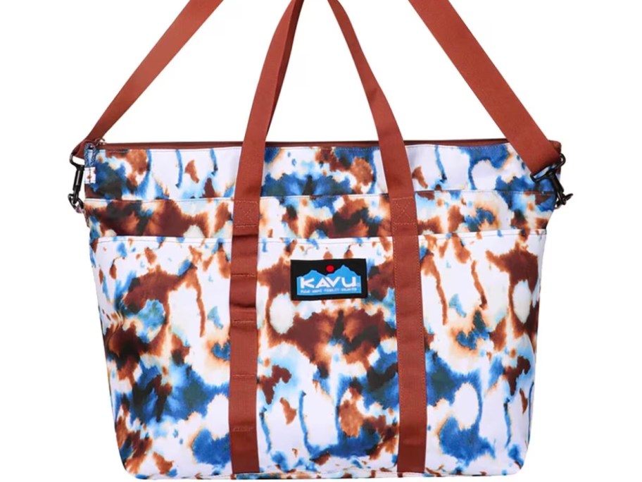 kavu traveller tote bag in brown and blue tie dye