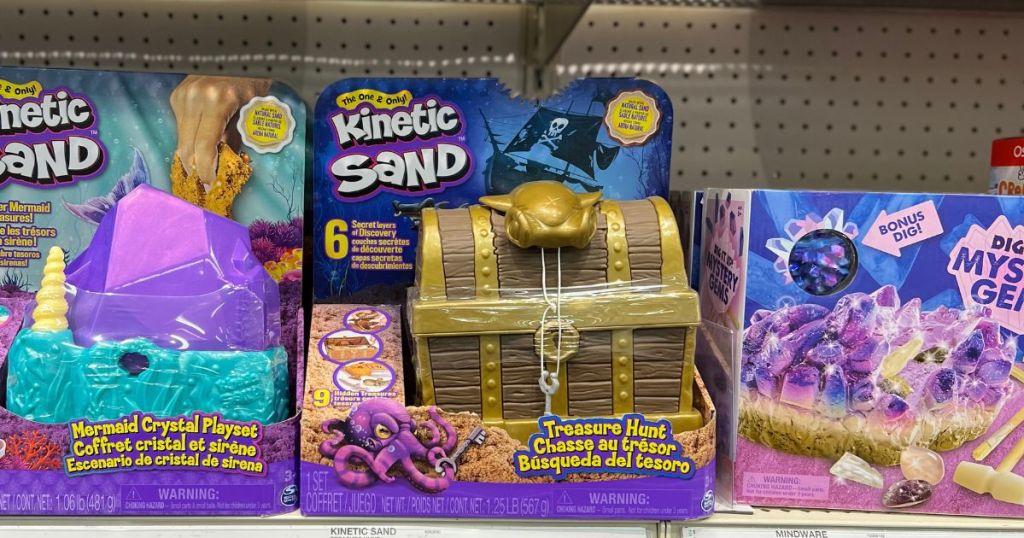 Kinetic Sand Treasure Hunt Playset on shelf in store