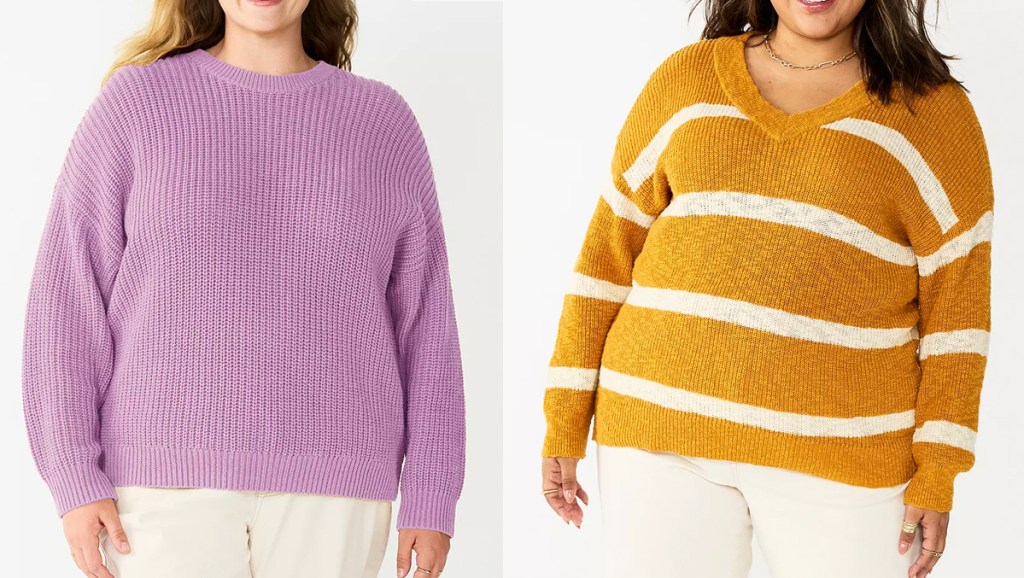 women in purple and yellow sweaters