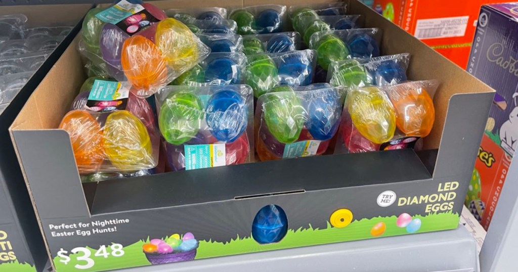 box of multicolored LED easter eggs
