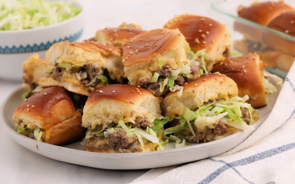 a plate of homemade mini big mac sliders