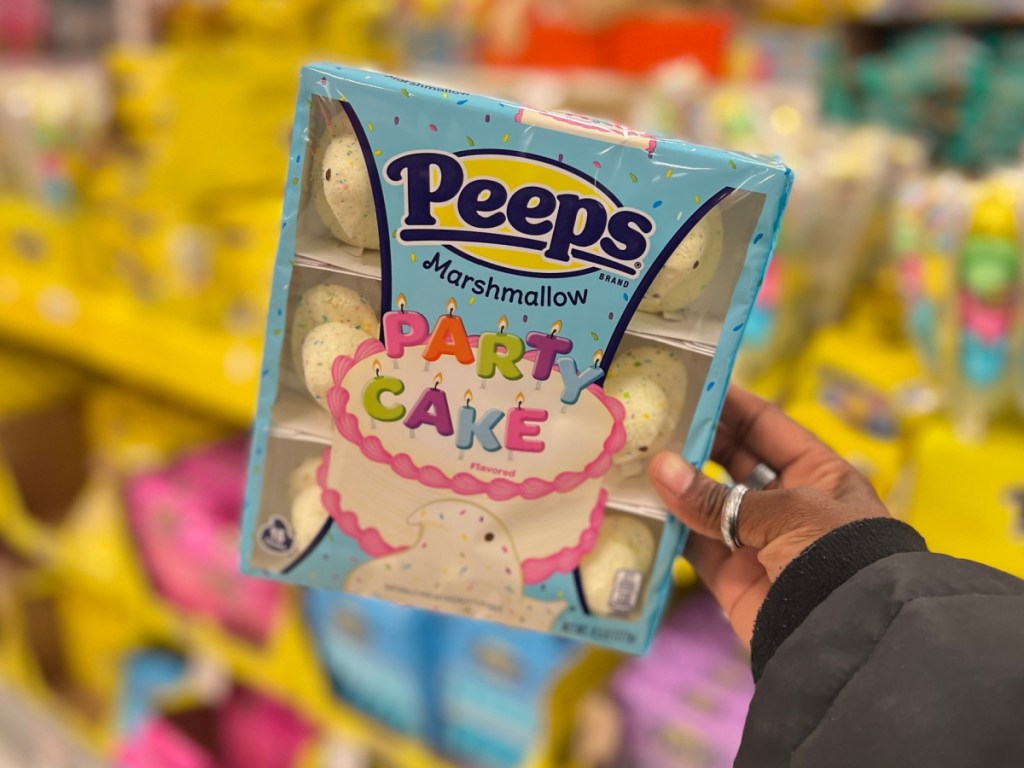PEEPS Easter Party Cake Marshmallow Chicks in woman's hand