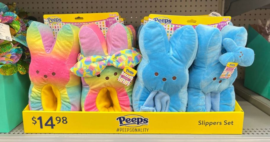 Peeps Slipper Sets on a shelf