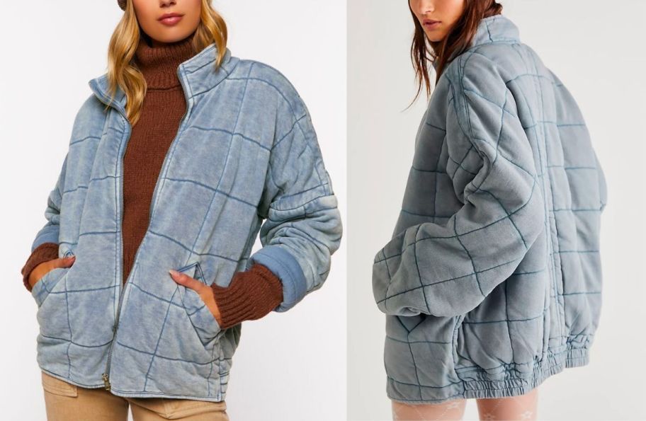 Quilted Zip-Up Jacket in denim