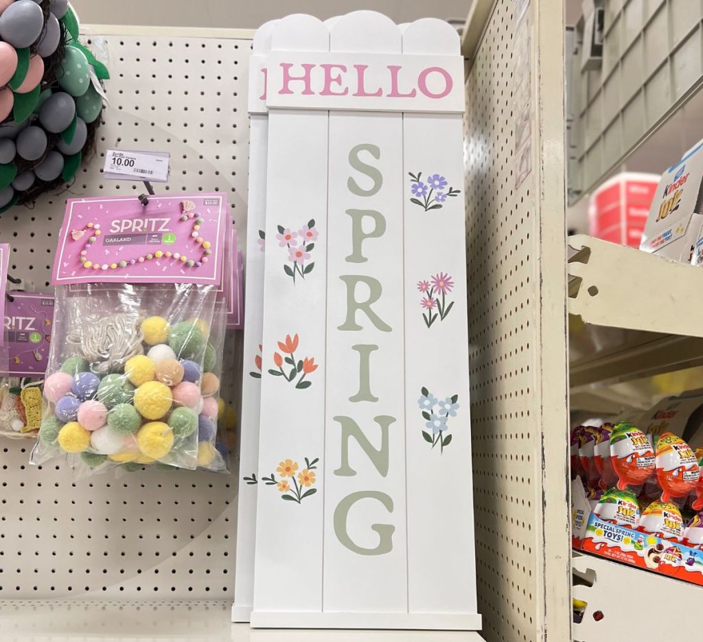 Spritz Reversible Hello Spring Happy Easter Porch Leaner Sign - 34 x 11