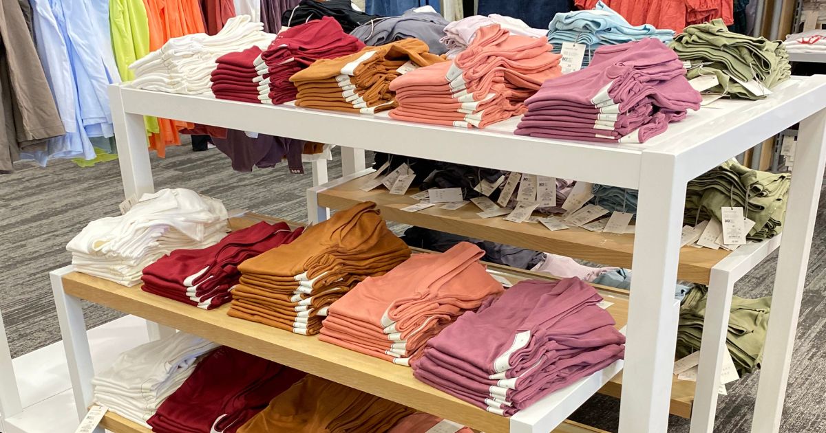Two tables displaying women's t-shirts at Target
