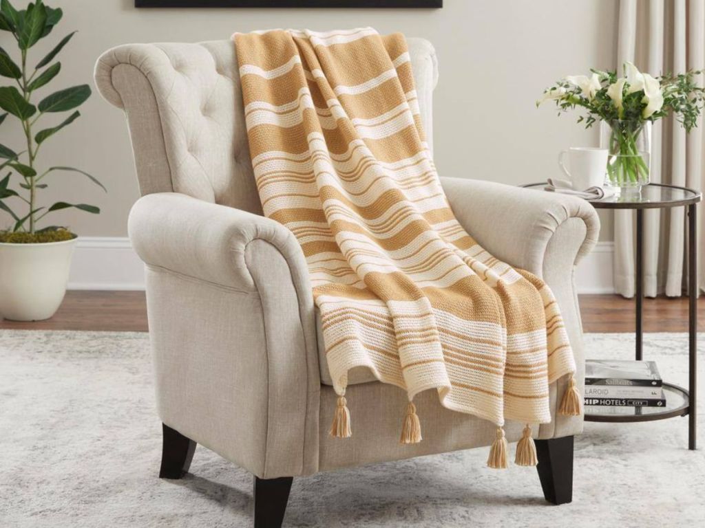 Home Decorators Collection Border Stripe Turkish Throw Blanket with Fringe