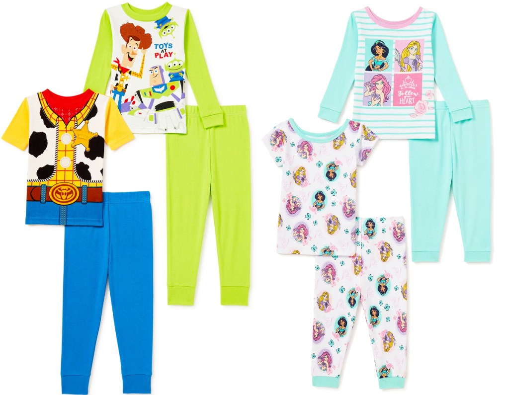 4piece toddler pajama sets in toy story and disney princess prints