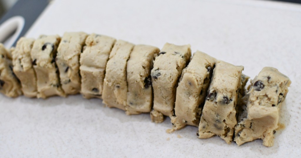 cutting up cookie dough into 12 parts