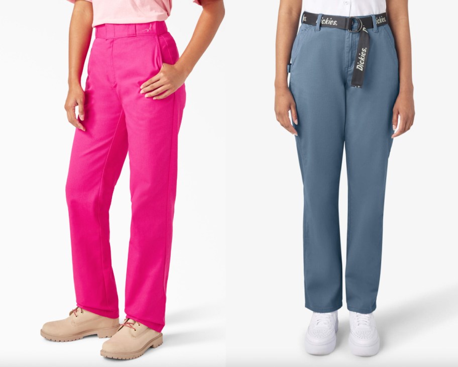 pink and blue work pants 