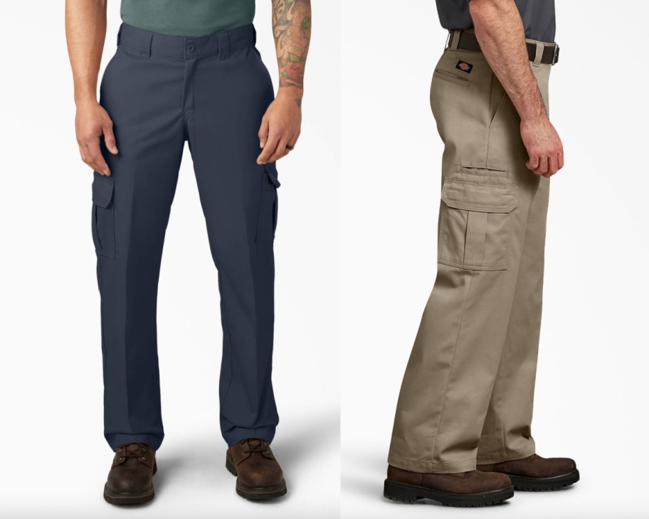 navy and tan work pants