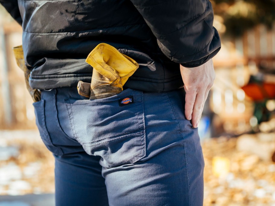 back view of man wearing dickies work pants
