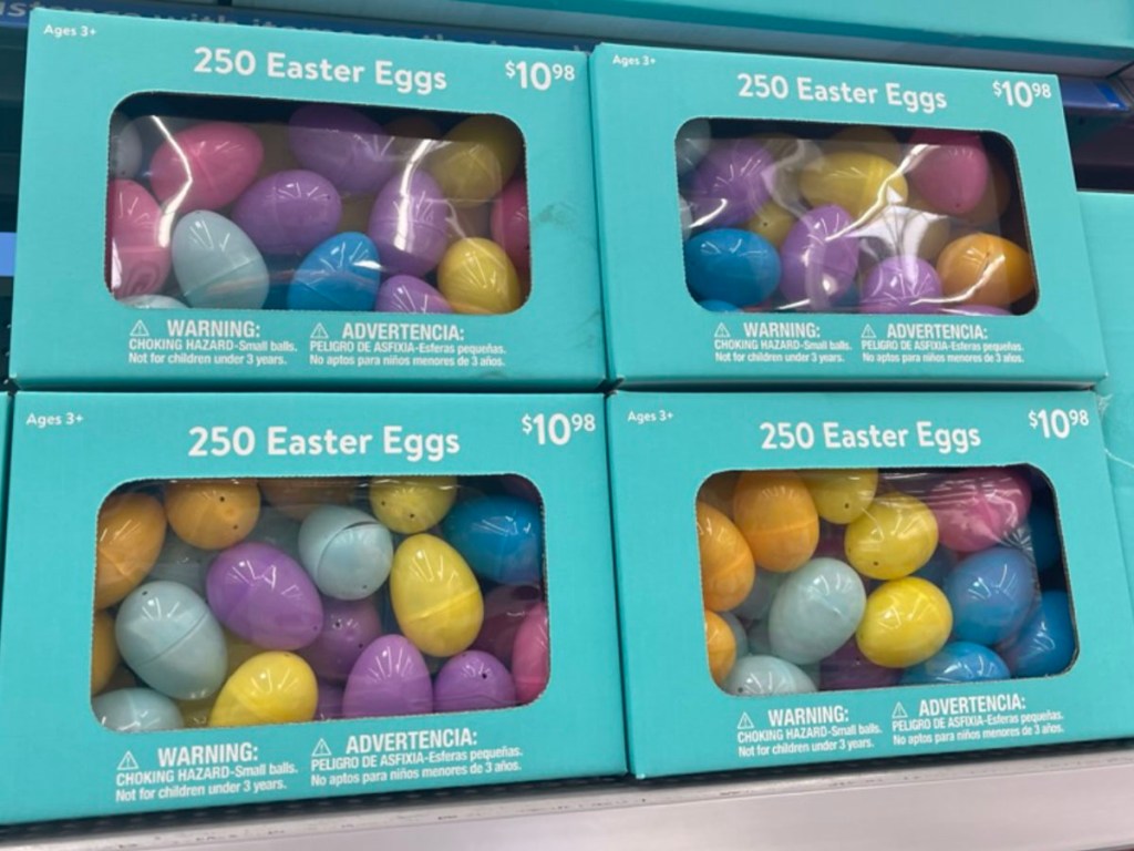 250 easter egg boxes stacked on each other on shelf